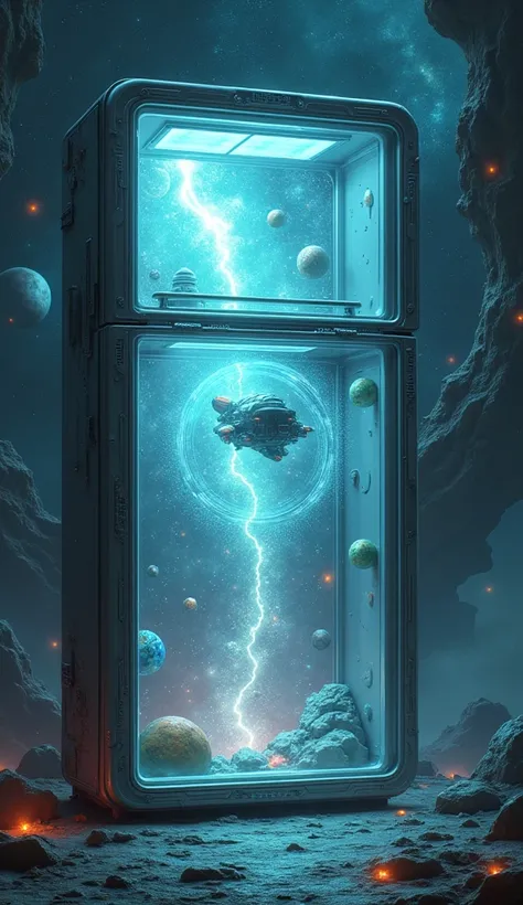 Space nebula in the fridge,Futuristic SF refrigerator,The refrigerator has a space-time channel，(Alien spaceship travels through time inside a refrigerator:1.2)，Space nebula in the fridge,There&#39;There&#39;s still room in the fridge，(Space planet in the ...