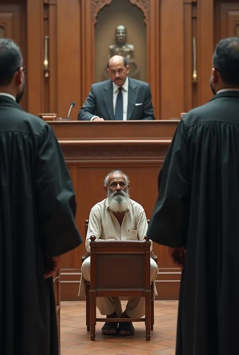 A poor man sitting on a chair
Advocates lawyers surrounded him in Indian court
Infront of judge