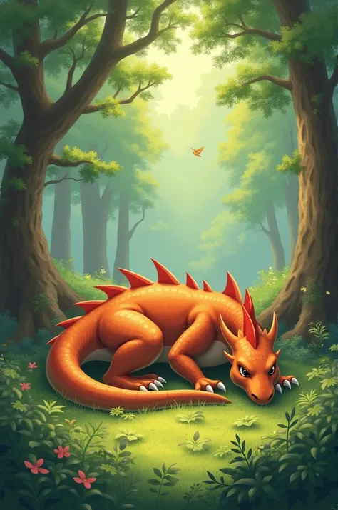 Charizard sleeping in forest afternoon 