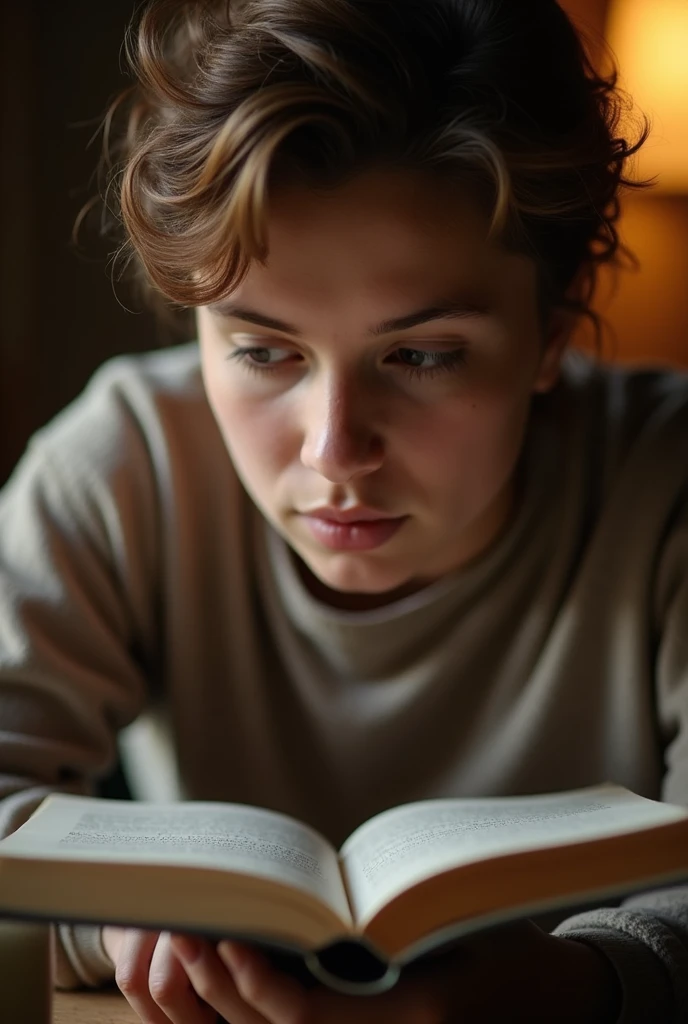 A close-up image of someone holding an open book, reading in a cozy, well-lit environment. The background is blurred to focus on the book, with a coffee cup or notebook nearby, evoking a sense of inspiration and knowledge-seeking.