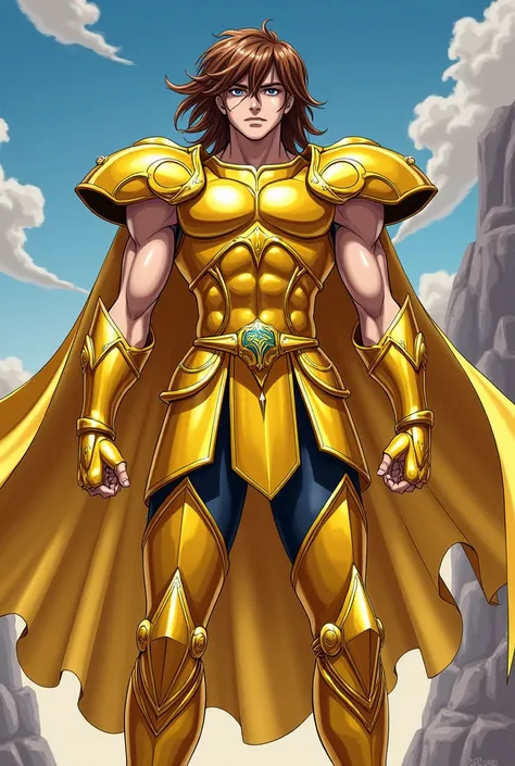 Un chevalier dor du signe du griffon dans lunivers de lanimé saint seiya, les chevaliers du zodiaque. Il ressemblera a aliolia du signe du lion. Dessin de manga. Cheveux brun