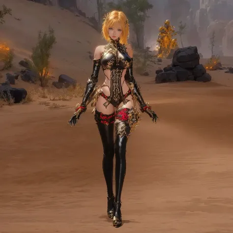 there is a woman in a sexy outfit walking in a desert, holy cyborg necromancer girl, fantasy outfit, bikini armor female knight, ornate bikini armor, warrior outfit, from lineage 2, evil princess of the wasteland, blade and soul, lineage 2 revolution style...