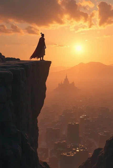 The camera pulls back to reveal teenage Rama standing at the edge of a cliff, gazing over his kingdom as the sun sets. 