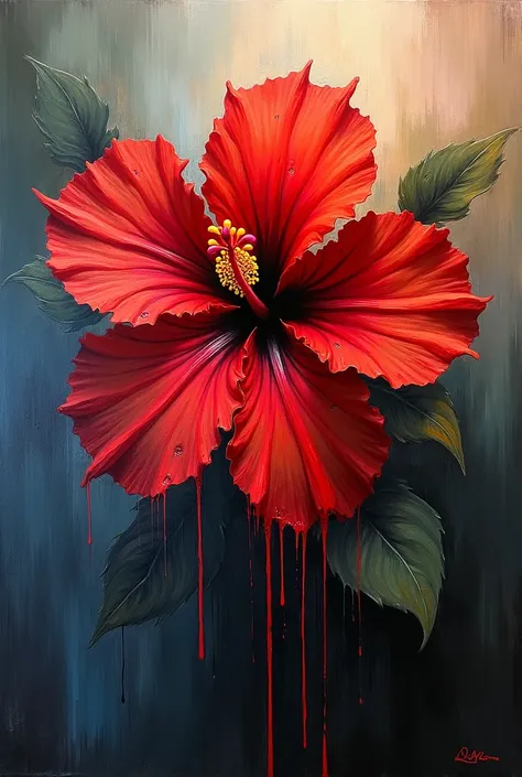 Can u create a professional abstract painting which depicts a hibiscus " bleeding "