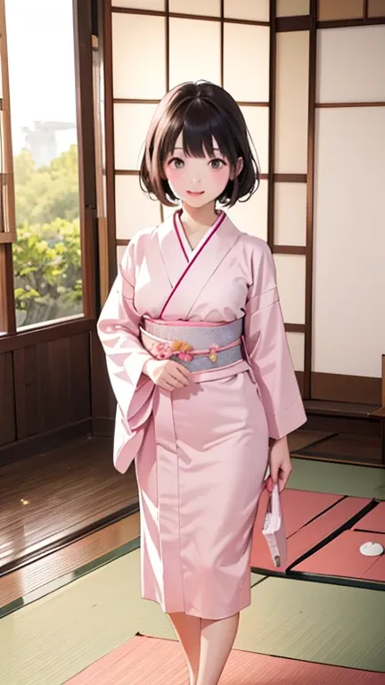 ((Best Quality)), ((masterpiece)), (detailed),Perfect Anatomy 1.5,Natural Light,Steam 1.3,Sweat all over the body,(((Full-body shot of a childlike woman on a tatami mat in a ryokan,Blushing and so cute))),Woman with long, supple black hair,Shiny hair,((Bes...