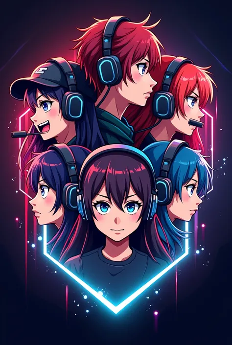 six gamer head anime style logo
