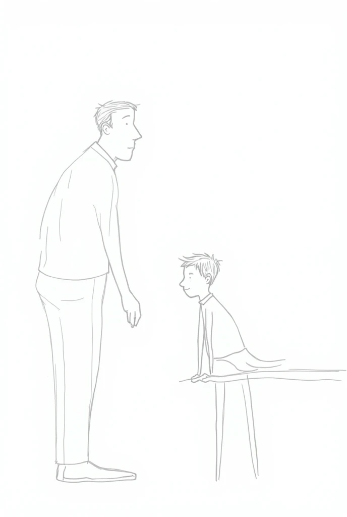 Simple black and white drawing without color of teacher and student
