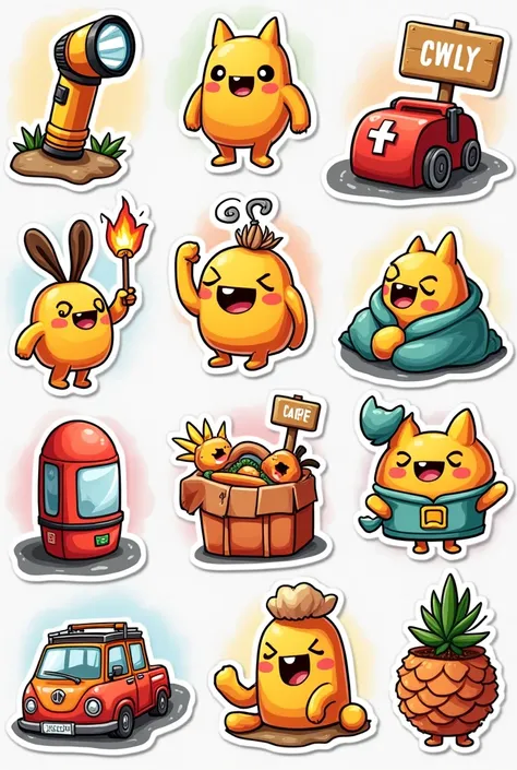 Make printable cute stickers(in one frame) about preparedness for disater such as printable 
cute stickers flashlight(lot of printable in one frame)