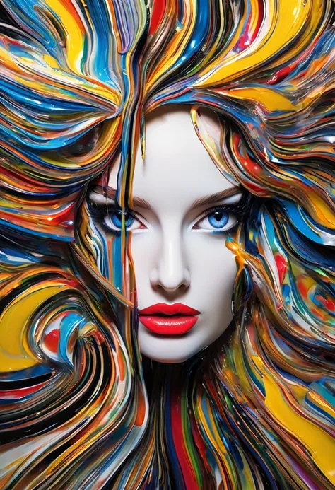 nijistyle, conceptual installation art, 2.5D, fusion of acrylic and collage paintings, high and fine artwork, cool beauty, imitating Munchs The Scream, striking beautiful eyes, glossy silky hair, delicate and dynamic textures, contrasts of light and shadow...