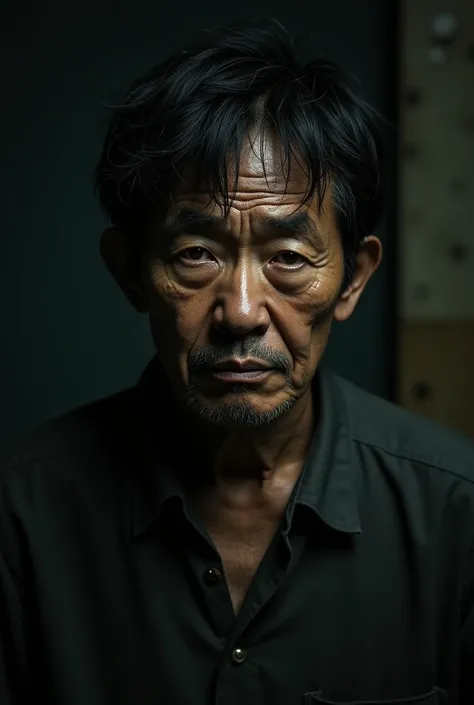 Middle-aged men, Japanese, tired look, black dirty hair 