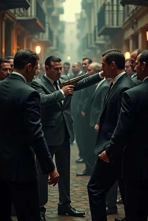 A group of mafias Fighting with suit 
