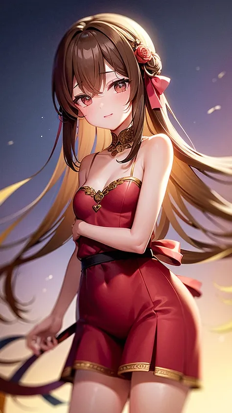 (love goddess:1.2, red and pink costumes:1.1, heart-shaped accessories:1.0, gentle smile:1.1) BREAK
(bouquet of roses:1.1, small angels flying:1.2) BREAK
(sky background:1.0, soft clouds:0.9, gentle sunset hues:1.0) BREAK
(illustrative style:1.0, high reso...