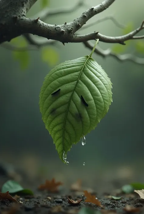 A sad leaf that cries like it fell from the tree 