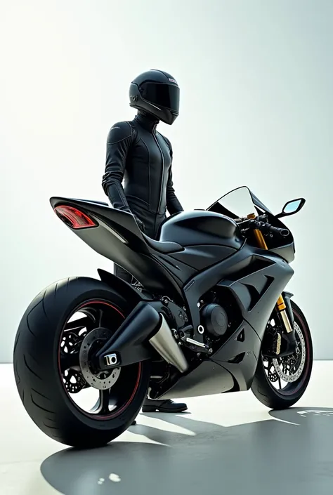 A picture of a super bike and a rider standing next to it And the rider is looking at the camera