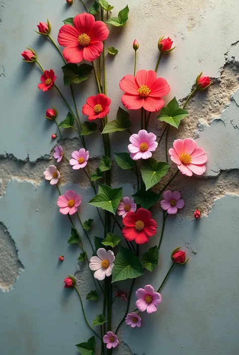 Flowers grow from the cracks in the wall