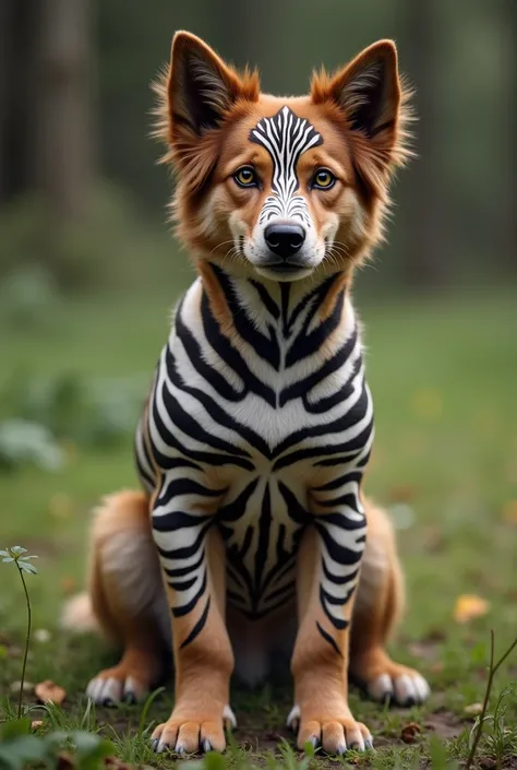 A brown dog with black and white  stripes
