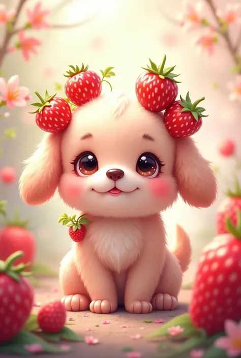 Kawaii cute  puppyBerry mit Erdbeeren 