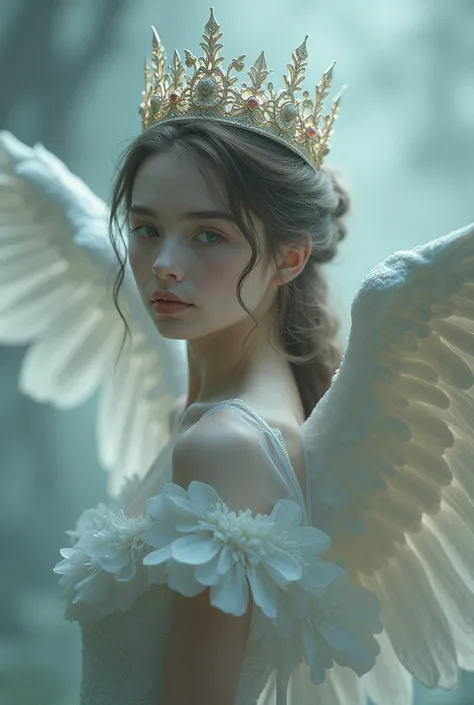  girl  with swan wing and wearing a crown 