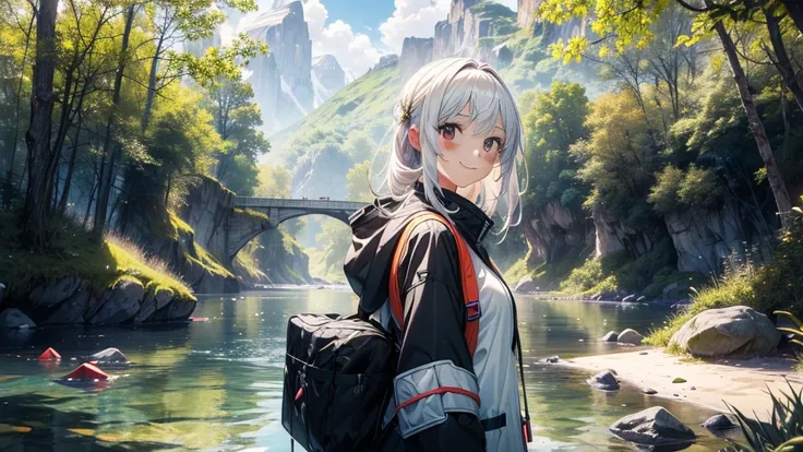 1 girl, (doing fishing), character focus, close to viewer,smile , outdoor clothing, (background tent), high resolution,(incredibly absurdres), (hires.fix:1.3),anime visual,extremely detailed CG unity 8k wallpaper, ((masterpiece)), ((top-quality)), (beautif...