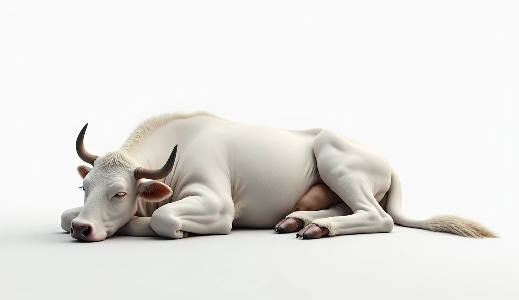 One animal expire big cow floor sleeping,sleeping floor, 
  white background