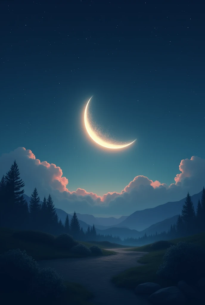 A soft, glowing crescent moon is visible outside, symbolizing hope and new beginnings. The stars can represent the blessings of Allah, shining even in the darkest times.