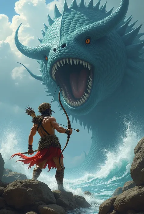 "Biag ni Lam-ang" is when Lam-ang battles the monstrous fish known as the "bai." He ultimately defeats it, symbolizing his role as a protector and hero. lamang was using a bow weapon and dress as a filipino warrior