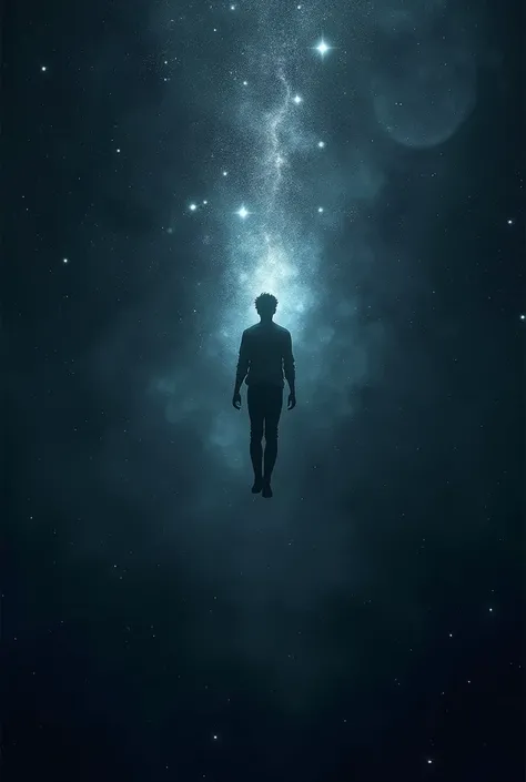 A man floating in infinite galaxy with star.