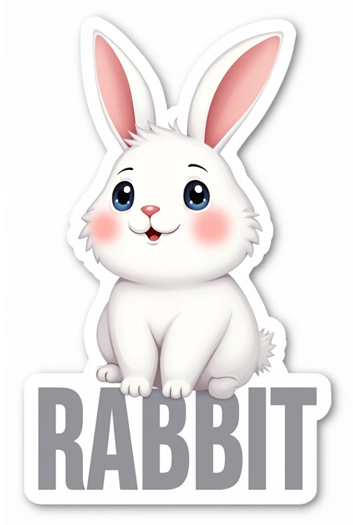 with clear background Make a sticker image of a white rabbit with the word "RABBIT " make it big and cool rabbit 