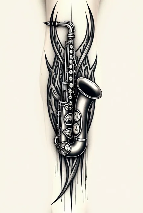 Create a tattoo for a woman&#39;s forearm with music as a theme. Best as Tribal, optionally with saxophone 

