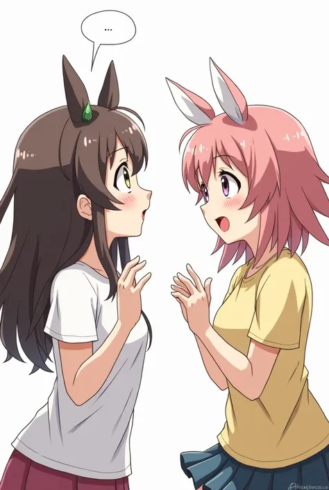 Two anime girl talking and the other one is shocked