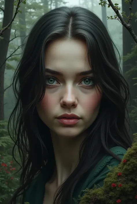 I changed my mind, I want the grayish eyes of a woman to come out better in it. (Abigail&#39;s eyes) and in the background a forest not necessarily dark but not Chinese 