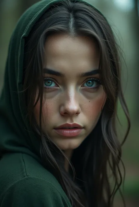 I changed my mind, I want the grayish eyes of a woman to come out better in it. (Abigail&#39;s eyes) and in the background a forest not necessarily dark But it must not be Chinese I like that one but a younger one 