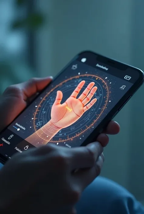 phone screen with an open app that reads your palm and predicts how many children you will have