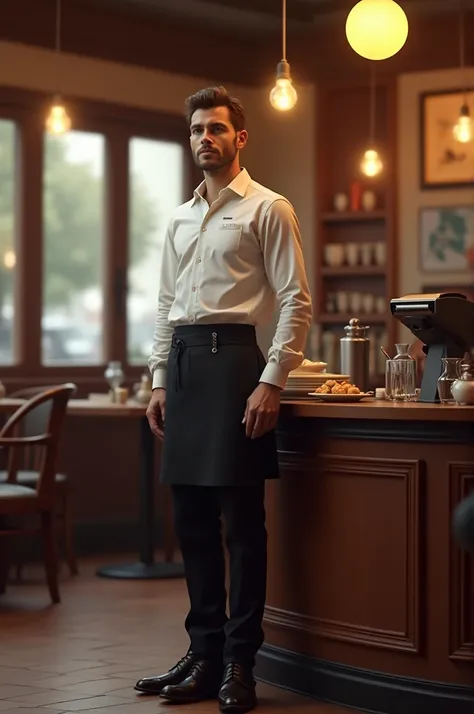 Male waiter, standing beside the cashier