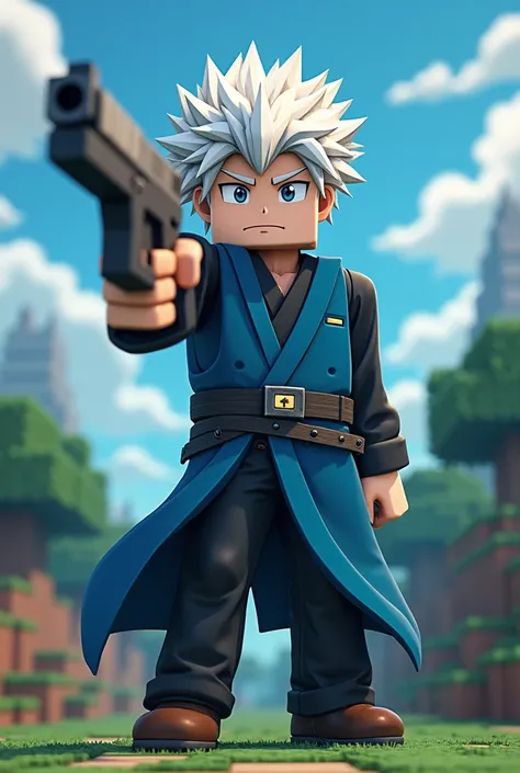 Gojo in Minecraft holding gun




