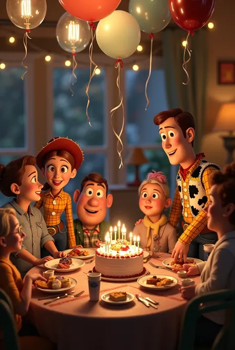 Un goûter danniversaire avec les personnages de Toy Story adultes.