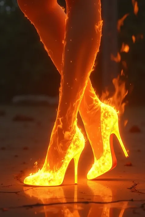 High heels close up、Fire Spirit、A female Ifrit wearing high heels、The whole body is engulfed in flames、A very beautiful female Ifrit、Flames flutter、moment、Wearing flaming high heels、High heels as the main、Close-up of feet、