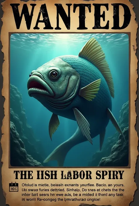 a wanted poster, the wanted image will be a fish.