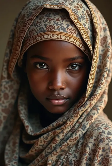 A beautiful veiled Senegalese Mauritanian girl with traditional Mauritanian meulfa