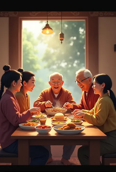 Bhutan family eating together 