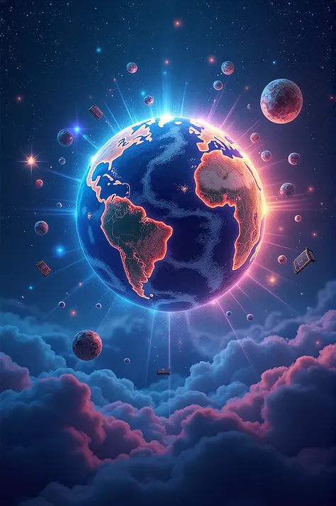 "A vibrant and intriguing image for a trivia channel. In the background, a starry universe with bright constellations and planets. in the center, a globe illuminated with light effects that make it look mysterious and full of secrets. around, visual elemen...