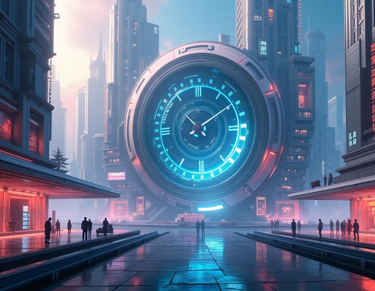 a close up of a futuristic city with a futuristic clock, composition of and futuristic, futuristic poster, mobile wallpaper, the image is futuristic, high-tech environment, official screenshot, dynamic background, by Zha Shibiao, cg art, inspired by Cheng ...