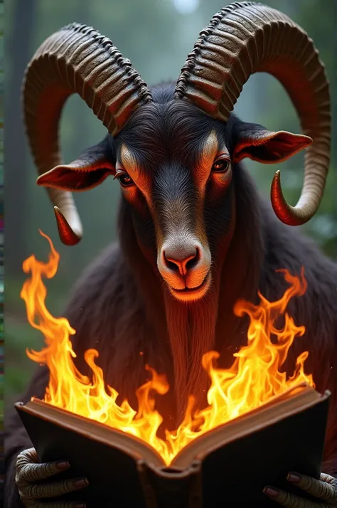 Metalhead with demonic goat head burning book!!!