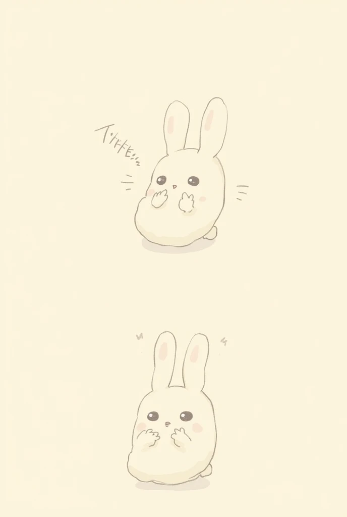 Chibi Style, Two-panel comic strip, Dot Halftone, Flat Color, A rabbit with a toothache,Holding cheek with hand