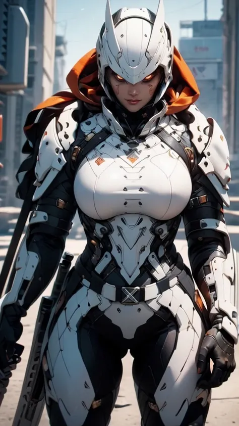 In a destroyed future city，wearing futuristic armor、Medium shot of sexy woman with scratches and stains, fantasy, Science fiction, Beautiful womanly face, charming, sexual, haze, Bright and charming eyes, dramatic, A masterpiece of the highest quality, Act...