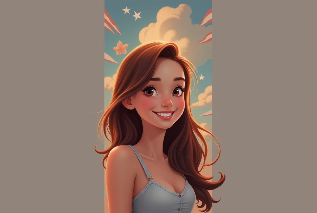 american style propaganda poster, smile, Brown Hair, Pixar, 