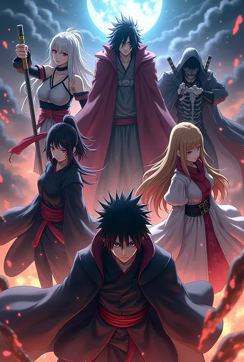 Can you create a photo with anime character madara uchiha, reyoman sukuna,Mikey, tanjiro kamado, muzan kibutsuji, bagira,shisui uchiha,yuto okatsu,