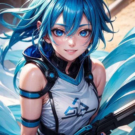 Blue Hair, Short Hair, Blue eyes, Smile, Anime, 8K Octane, 