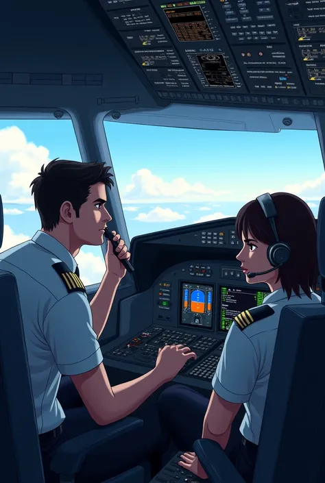 Airoplane pilot taking with airline tarffic  control officer
