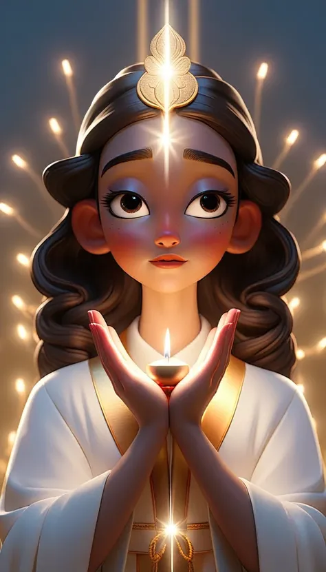 An image of someone receiving a blessing, symbolized by lights or hands on the head 